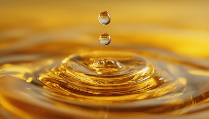 Close-up of a golden liquid droplet impacting a surface