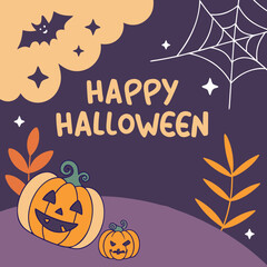 Vector Illustration Poster with Happy Halloween Text in Modern Design