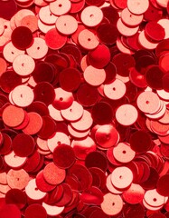 Close-up of many round red sequins