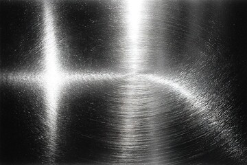 Metal surface reflecting light with intricate patterns and textures in bright silver tones
