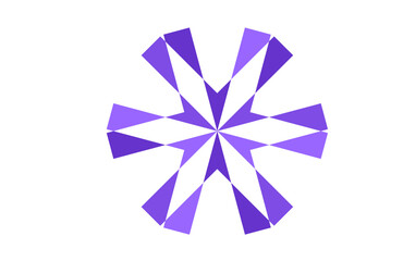 Symmetrical polygon mandala with radial starburst pattern in vibrant purple tones, decorative vector illustration for graphic design, posters, packaging, textiles, and wall art.