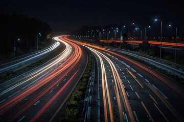 traffic on highway at night transparent background