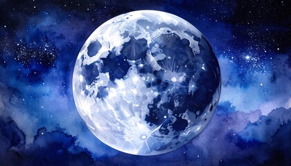 Watercolor moon in a starry night sky (2)