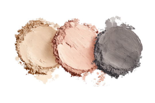 Three circular eyeshadows in neutral tones
