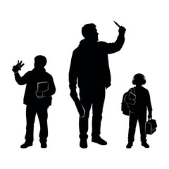 Vector illustration of silhouette of teacher with students