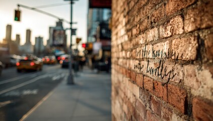 Urban street scene with brick wall and graffiti