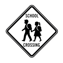 Vector illustration of school crossing sign with children walking