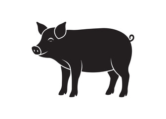 Pig animal black silhouette vector icon design isolated on white background for wildlife, jungle, and safari themes.
