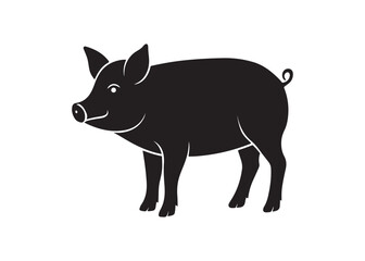 Pig animal black silhouette vector icon design isolated on white background for wildlife, jungle, and safari themes.