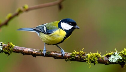 A small colorful bird perched on a branch.  Blurred background