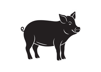 Pig black silhouette icon, jungle rainforest wildlife animal vector design isolated on transparent background.