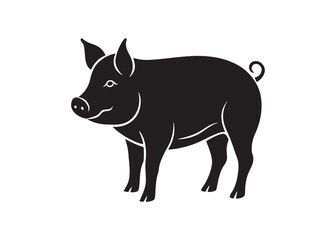Pig black silhouette icon, jungle rainforest wildlife animal vector design isolated on transparent background.