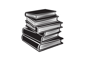 Stack of black books silhouette vector illustration isolated on white background, symbol of knowledge and education.