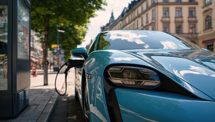 Electric car charging on city street