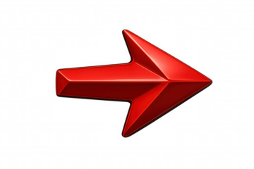 Shiny red arrow pointing to the right isolated on transparent background, ideal for indicating direction, progress, or movement