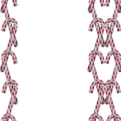 Watercolor illustration classic red and white candy cane with diagonal stripes, caramel frame in realistic style. Perfect for Christmas packaging, holiday cards, festive decor and seasonal branding.