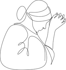 Continuous line drawing of Christian prayer, vector illustration. Woman praying.