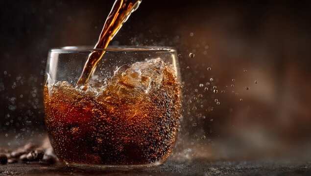 Dark soda poured over ice