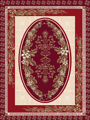 Hand-drawn vector carpet design featuring an elegant oval floral frame with classic ornamental patterns. Perfect for interior decoration, textile design, and luxury home decor projects