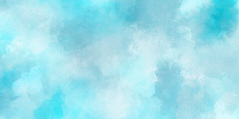 Blue sky with white clouds Abstract nature background of romantic summer. Sunny sky blue light watercolor aquarelle painting brush effect. Fantastic fuzzy and puffy blue sky for design.	