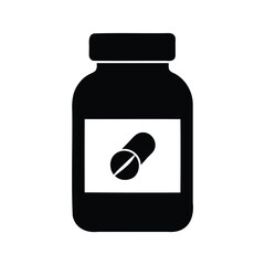 Bottle of medication with pill illustration, showing health and well being, zinc supplement pack silhouette vector illustration