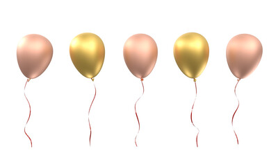 3d rose gold  balloons floating transparent background