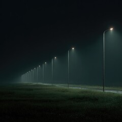 Foggy night road with streetlights (1)