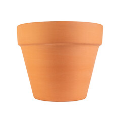 A detailed studio shot of a terracotta flower pot on a transparent background