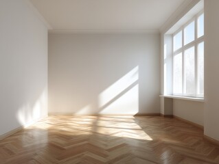 Fototapeta premium A room with a white wall and wooden floors