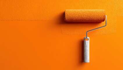 Obraz premium Orange paint roller on wall