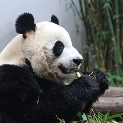 Close-up of panda eating bamboo
