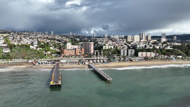 Vina del Mar in Chile with a rainbow. Beautiful aerial image of the coastline.
