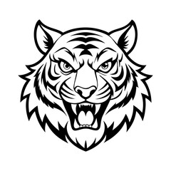 angry tiger head vector line art
