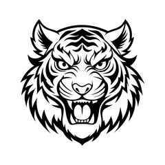 angry tiger head vector line art