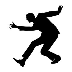 Man leaping in cosmic dance silhouette with vibrant nebula backdrop, suit, halo light, freedom and joy in space celebration