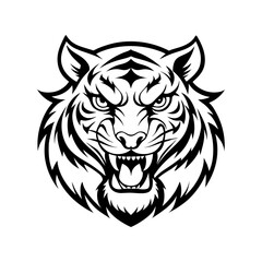 angry tiger head vector line art