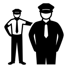 Stoic silhouetted guards in crisp uniforms black and white authority shadows mystery guardianship power control presence