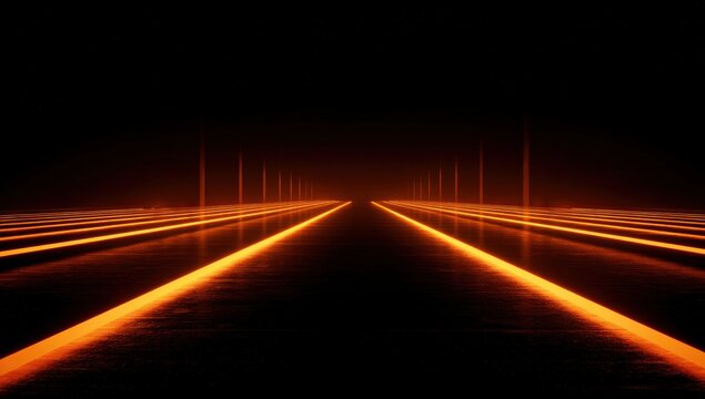 A futuristic, glowing orange road