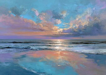 Colorful sunset over a tranquil ocean shore