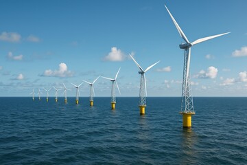 Offshore wind turbines generating energy.