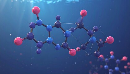 3D molecular model of a chemical compound underwater