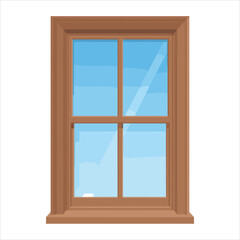 Obraz premium Wooden Window Frame with Blue Sky Reflection on White Background glass pane