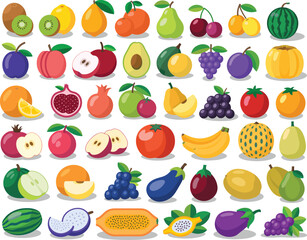 Vector Illustration of Assorted Whole and Sliced Fruits and Berries, Including Common and Exotic Varieties, for Healthy Eating and Nutrition Concepts

.