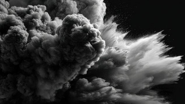 Abstract explosion of dark smoke and light powder