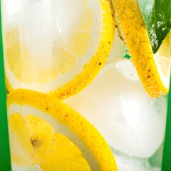 Close-up of refreshing lemon slices in ice