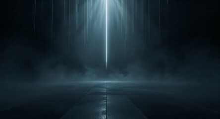 Mysterious Beam of Light Illuminating a Dark and Foggy Landscape Atmospheric Scene