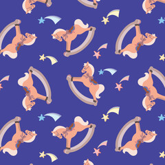 Pattern with cute toy rocking horse.eps