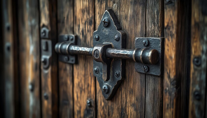 Fototapeta premium Close Up Vintage Door Lock with Wrought Iron Details
