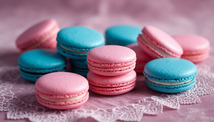 Obraz premium Pink and Blue Macarons Delicate Pastry Display