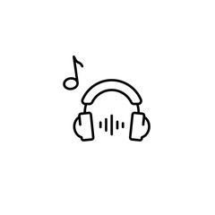 Listening to music on headphones linear icon. Break time. Line customizable illustration. Contour symbol. Vector isolated outline drawing. Editable stroke
